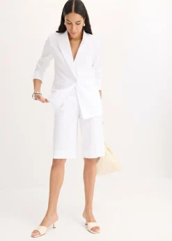 bonprix bonprix Bermudas anchas de mezcla de lino vaporoso Blanco Best