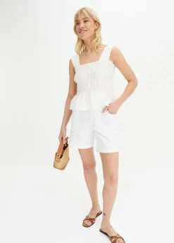 bonprix bonprix Bermudas de algodón con cinturilla elástica Blanco Outlet