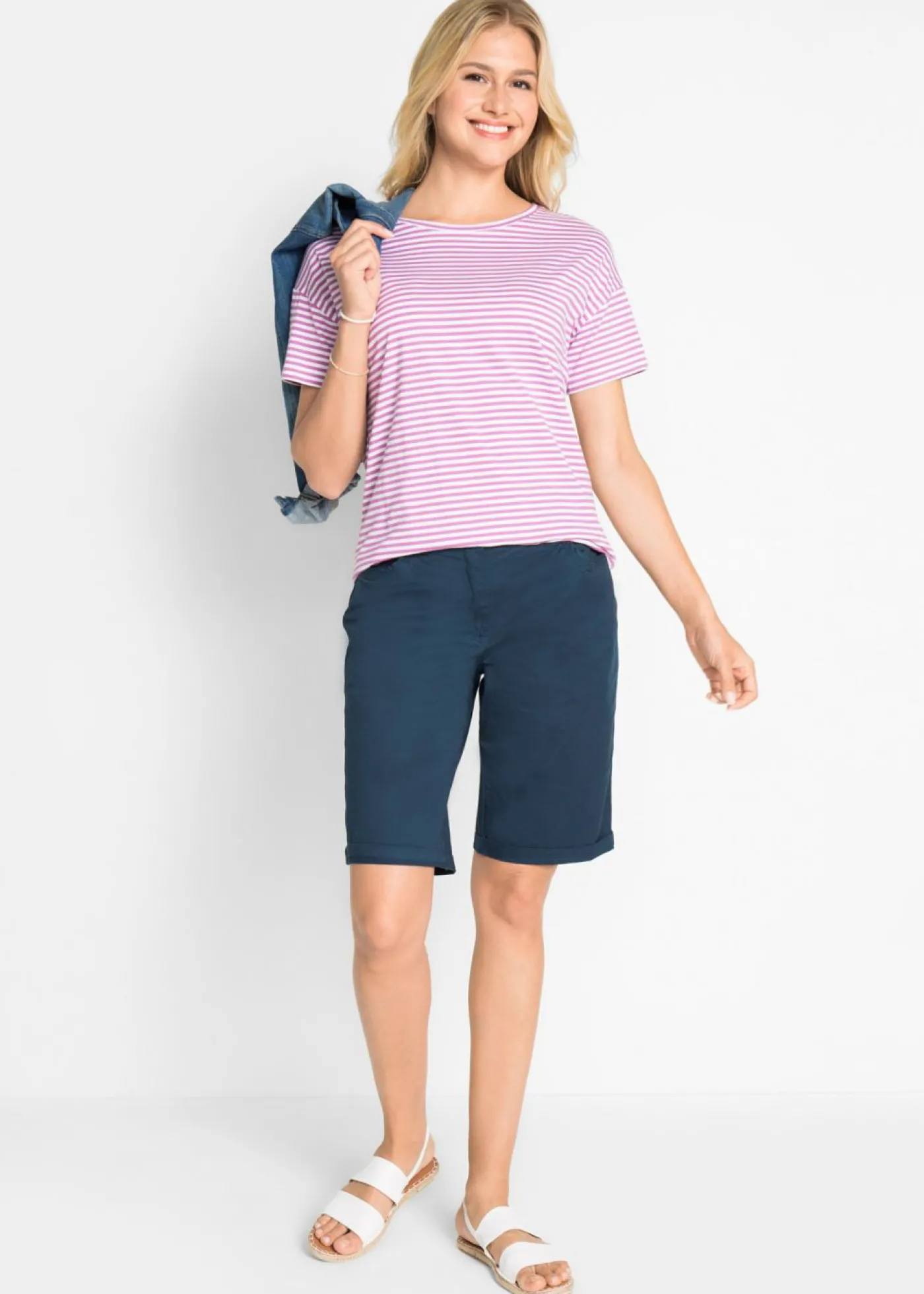 bonprix bonprix Bermudas de algodón con cinturilla cómoda Azul marino