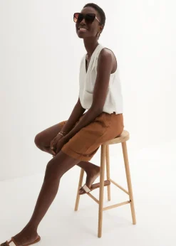 bonprix bonprix Bermudas de lino puro Marrón coñac Discount