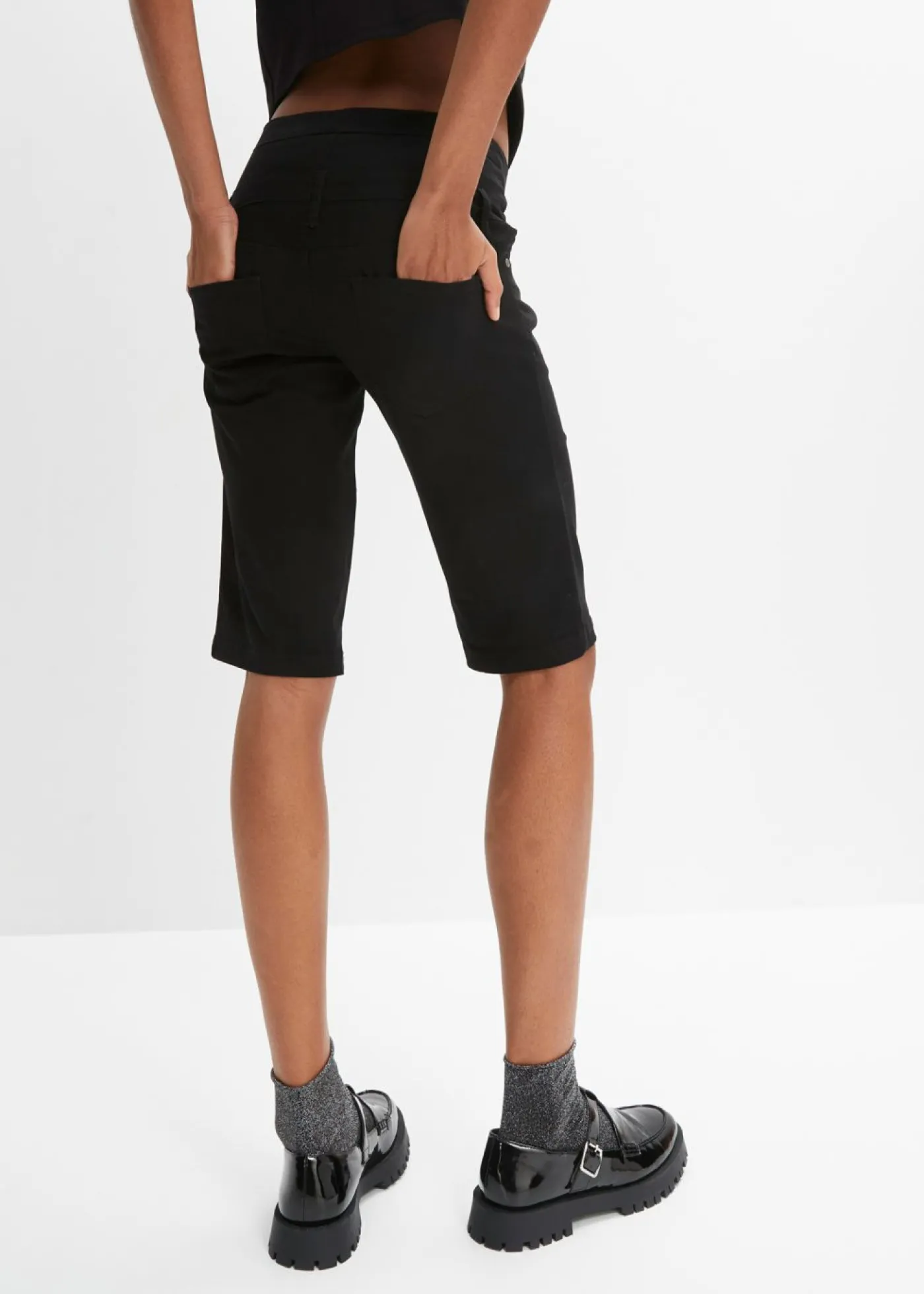 bonprix bonprix Bermudas de mezcla de algodón elástico Negro Discount