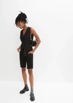 bonprix bonprix Bermudas de mezcla de algodón elástico Negro Discount