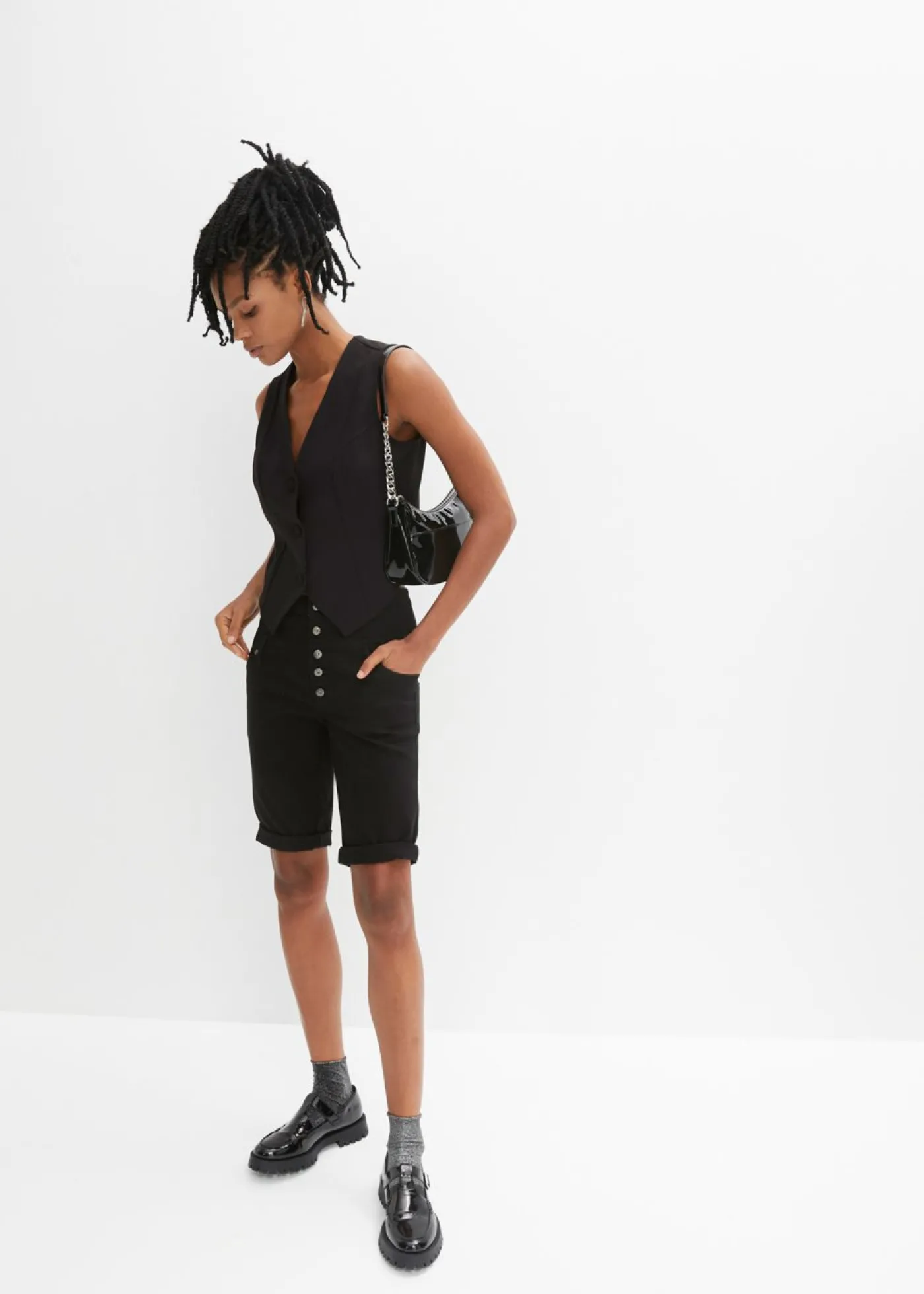 bonprix bonprix Bermudas de mezcla de algodón elástico Negro Discount