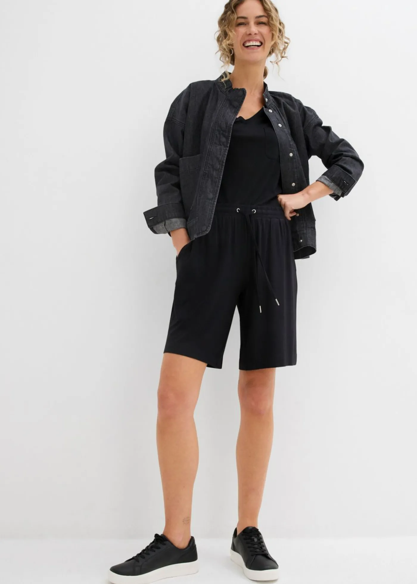 bonprix bonprix Bermudas de punto de viscosa fluida Negro Best