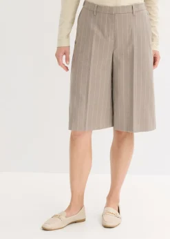 bonprix bonprix Bermudas de raya diplomática con pinzas marrón grisáceo/blanco perla con rayas Clearance