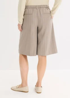 bonprix bonprix Bermudas de raya diplomática con pinzas marrón grisáceo/blanco perla con rayas Clearance
