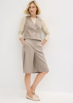 bonprix bonprix Bermudas de raya diplomática con pinzas marrón grisáceo/blanco perla con rayas Clearance