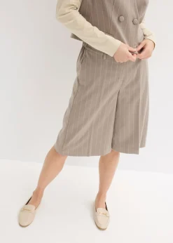 bonprix bonprix Bermudas de raya diplomática con pinzas marrón grisáceo/blanco perla con rayas Clearance