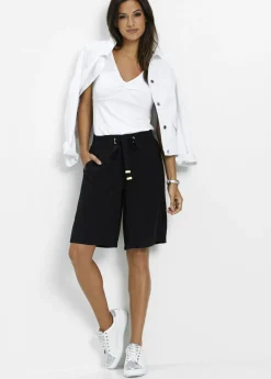 bonprix bonprix Bermudas de viscosa con cinturón Negro Clearance