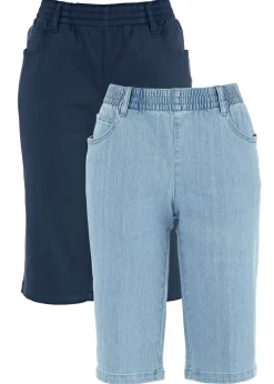 bonprix bonprix Bermudas elásticas (2 unidades) azul marino+denim claro Discount