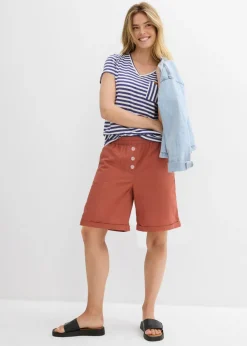 bonprix bonprix Bermudas papertouch de mezcla de algodón Coñac Sale