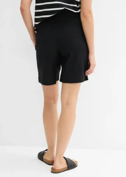 bonprix bonprix Bermudas premamá 2 en 1 de lino y algodón con banda abdominal Negro Clearance