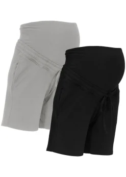 bonprix bonprix Bermudas premamá de tejido de sudadera (2 unidades) Negro-gris jaspeado Outlet