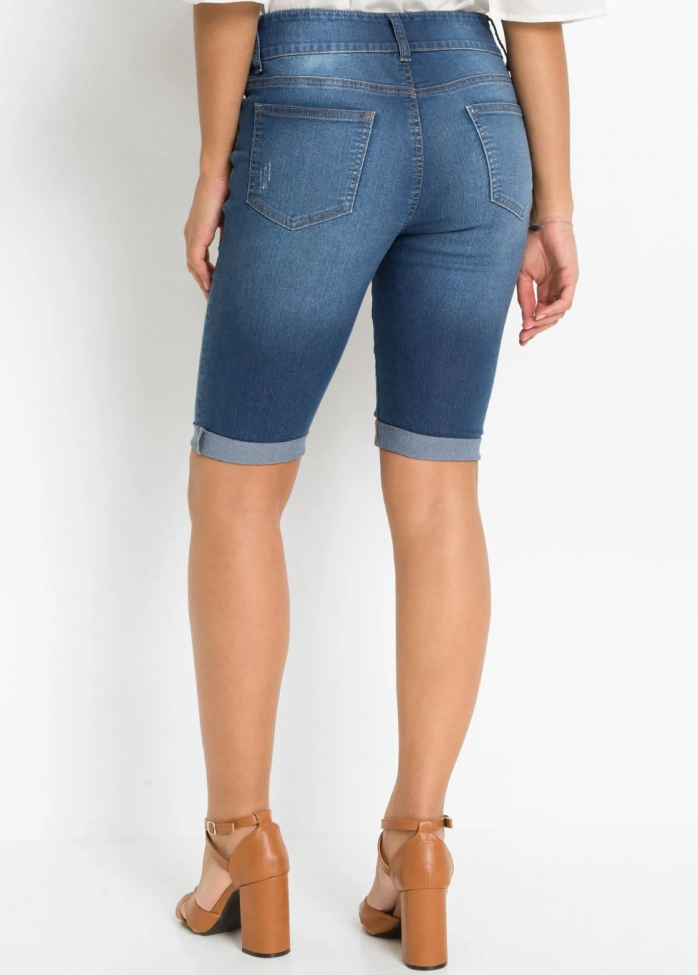 bonprix bonprix Bermudas vaqueras de talle medio Azul piedra New