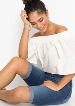 bonprix bonprix Bermudas vaqueras de talle medio Azul piedra New