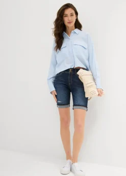 bonprix bonprix Bermudas vaqueras de talle medio denim oscuro New