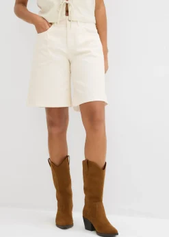 bonprix bonprix Bermudas vaqueras de talle medio Beige natural Hot