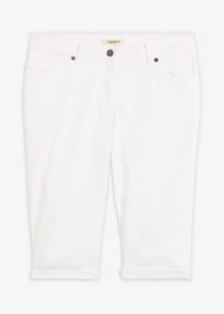 bonprix bonprix Bermudas vaqueras, elásticas, con bajo enrollado Blanco Online