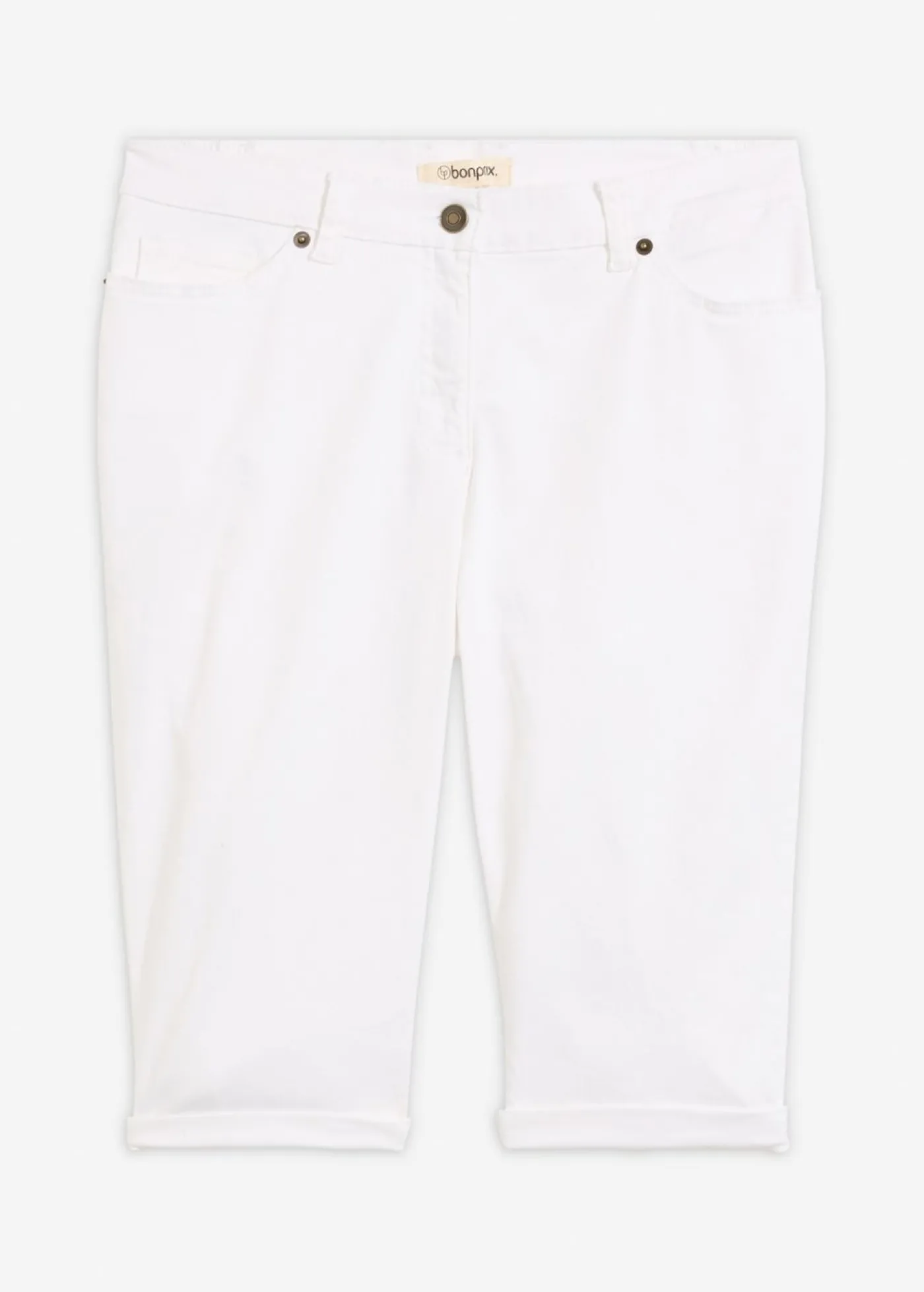 bonprix bonprix Bermudas vaqueras, elásticas, con bajo enrollado Blanco Online