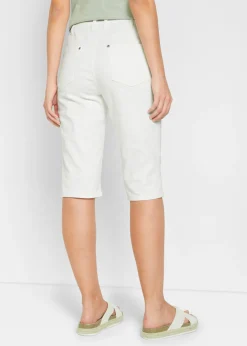 bonprix bonprix Bermudas vaqueras, elásticas, con bajo enrollado Blanco Online