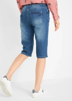 bonprix bonprix Bermudas vaqueras, elásticas, con bajo enrollado Vaquero azul New