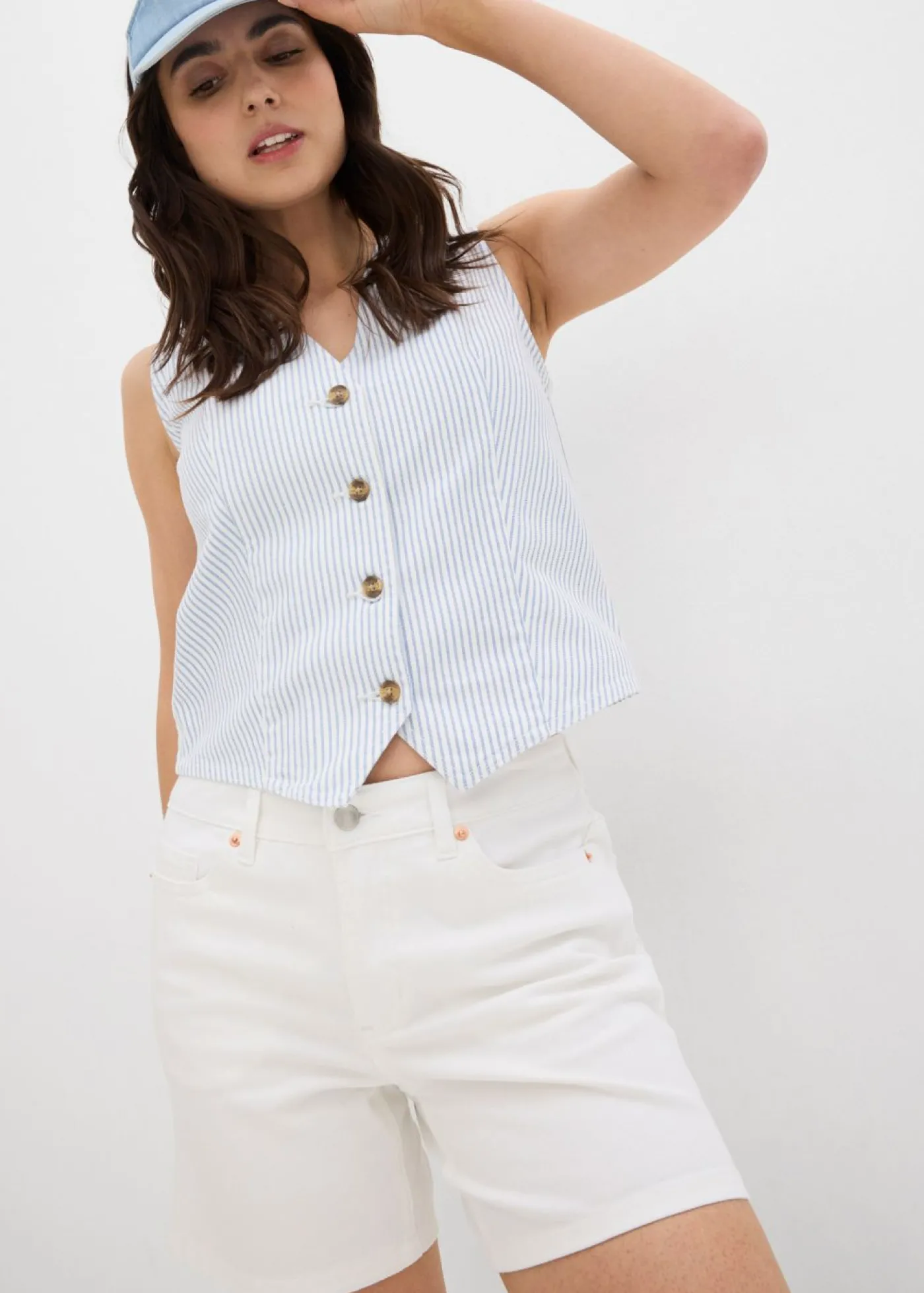 bonprix bonprix Bermudas vaqueras poco elásticas con talle medio Blanco Hot