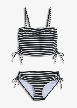 bonprix bonprix Bikini bandeau con tirantes desmontables (2 piezas) Negro-blanco con rayas Online