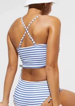bonprix bonprix Bikini bandeau con tirantes desmontables (2 piezas) blanco/azul zafiro con rayas