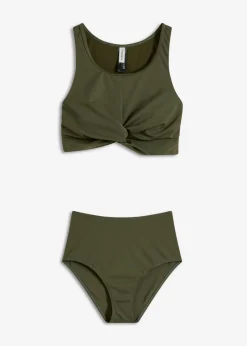 bonprix bonprix Bikini bustier con diseño cruzado (2 piezas) Verde oliva oscuro Best