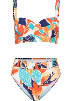 bonprix bonprix Bikini con aros (2 piezas) Blanco-azul-coral estampado Clearance