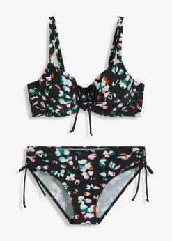 bonprix bonprix Bikini reductor con cinta para anudar (2 piezas) Negro-blanco con estampado gráfico Outlet