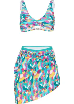 bonprix bonprix Bikini y braguita de baño (conjunto de 3 piezas) Verde azulado-amarillo-lila con estampado gráfico Clearance