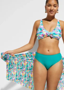 bonprix bonprix Bikini y braguita de baño (conjunto de 3 piezas) Verde azulado-amarillo-lila con estampado gráfico Clearance