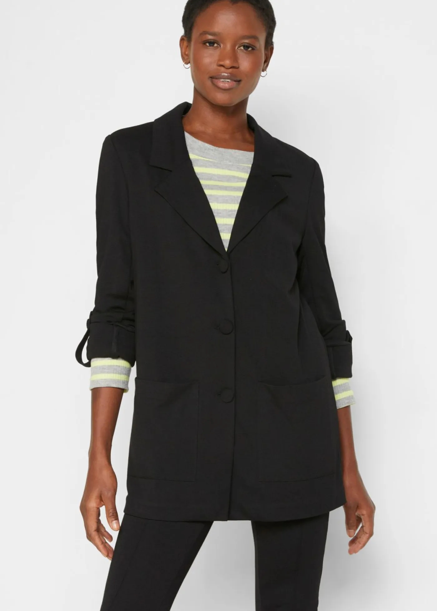 bonprix bonprix Blazer largo Punto di Roma de mezcla de viscosa Negro Outlet