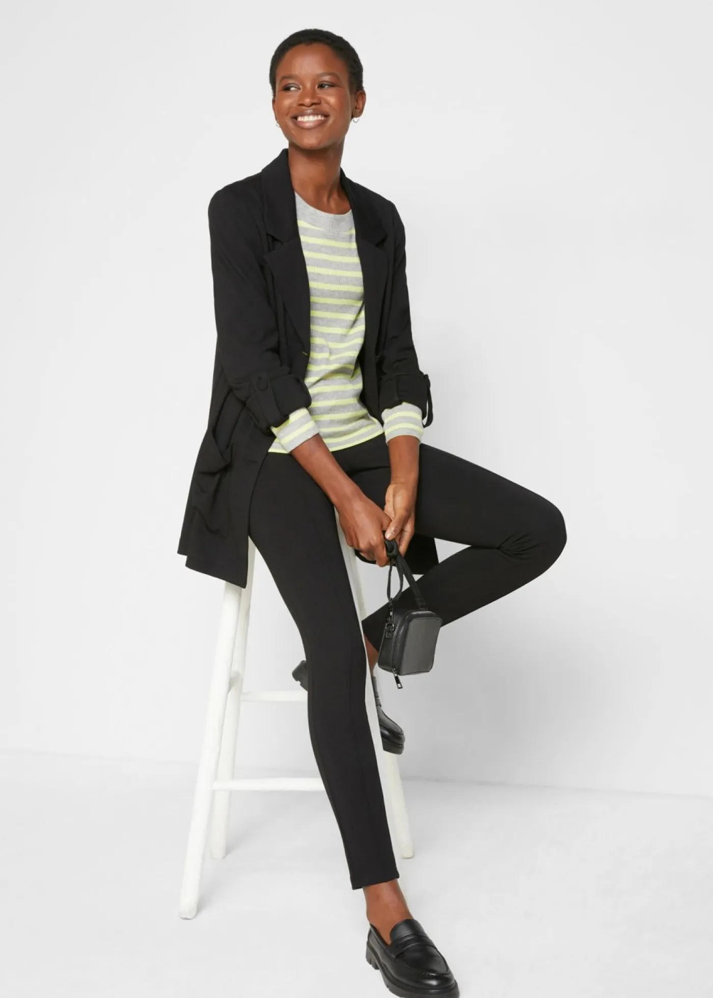 bonprix bonprix Blazer largo Punto di Roma de mezcla de viscosa Negro Outlet