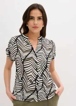 bonprix bonprix Blusa negro-blanco perla-oliva pálido Best