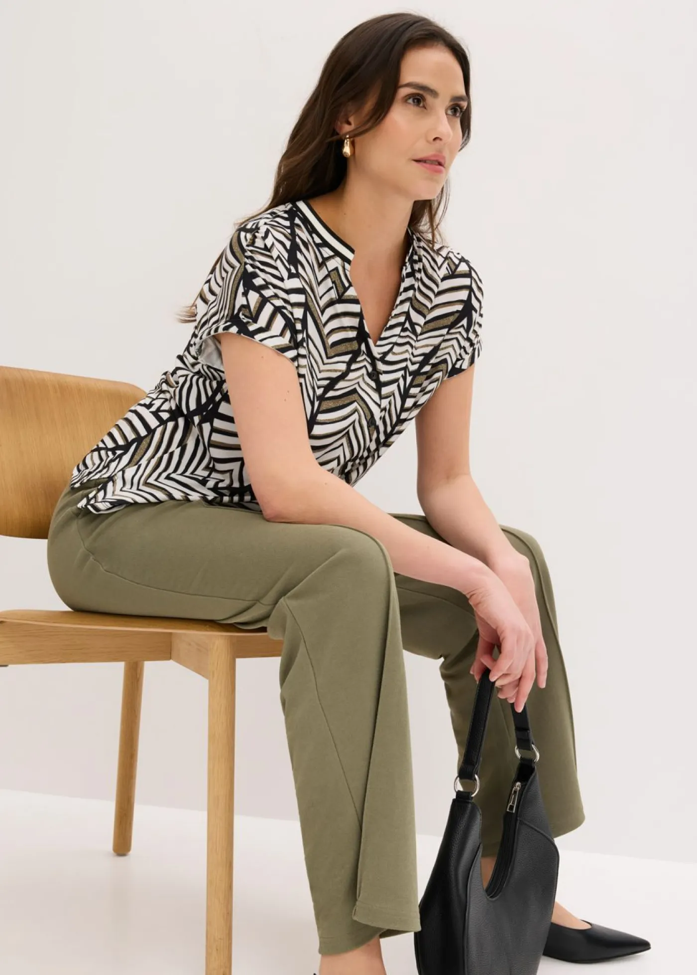 bonprix bonprix Blusa negro-blanco perla-oliva pálido Best