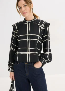 bonprix bonprix Blusa negro-crema a cuadros Clearance