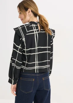 bonprix bonprix Blusa negro-crema a cuadros Clearance