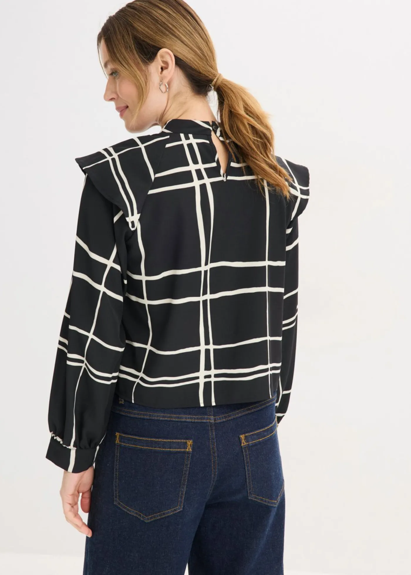 bonprix bonprix Blusa negro-crema a cuadros Clearance