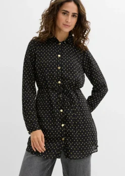 bonprix bonprix Blusa 2 en 1 de gasa para durante y después del embarazo Negro-oro Outlet