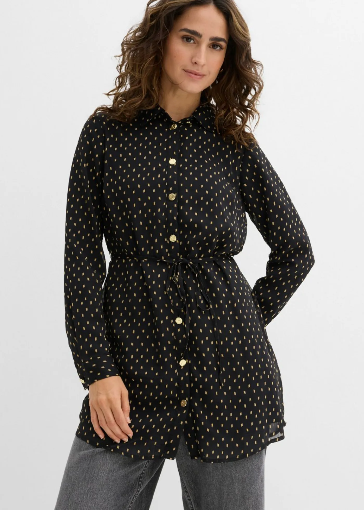 bonprix bonprix Blusa 2 en 1 de gasa para durante y después del embarazo Negro-oro Outlet