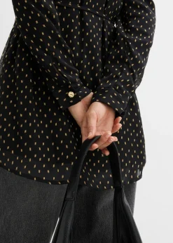 bonprix bonprix Blusa 2 en 1 de gasa para durante y después del embarazo Negro-oro Outlet