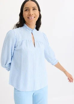 bonprix bonprix Blusa a rayas azul pálido-blanco lana con rayas Discount