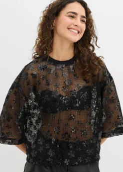 bonprix bonprix Blusa ancha con lentejuelas de calidad Negro Discount