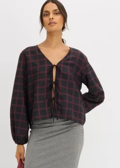 bonprix bonprix Blusa ancha de viscosa suave negro-rojo avellana Discount