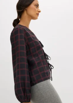 bonprix bonprix Blusa ancha de viscosa suave negro-rojo avellana Discount