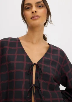bonprix bonprix Blusa ancha de viscosa suave negro-rojo avellana Discount