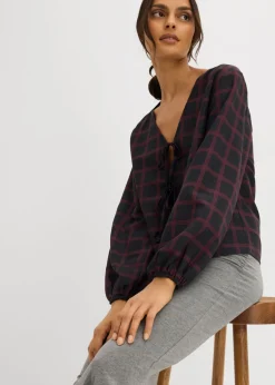bonprix bonprix Blusa ancha de viscosa suave negro-rojo avellana Discount