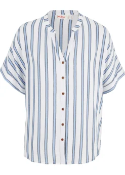 bonprix bonprix Blusa arrugada de viscosa fluida Azul de rayas Discount